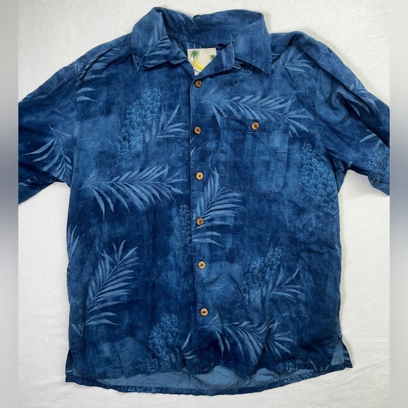 Banana Cabana 100% Silk Hawaiian Shirt Mens M Palm leaf Print All over Dad 1627 - Picture 1 of 6